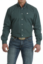 Load image into Gallery viewer, MEN&#39;S GEOMETRIC PRINT BUTTON-DOWN LONG SLEEVE WESTERN SHIRT - GREEN / WHITE
