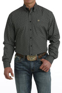 MEN'S GEOMETRIC PRINT BUTTON-DOWN WESTERN SHIRT - BLACK / KHAKI