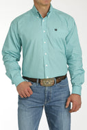 MEN'S GEOMETRIC PRINT BUTTON-DOWN WESTERN SHIRT - TURQUOISE