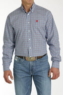 Men's Medallion Print Button-Down Western Shirt - Blue/White