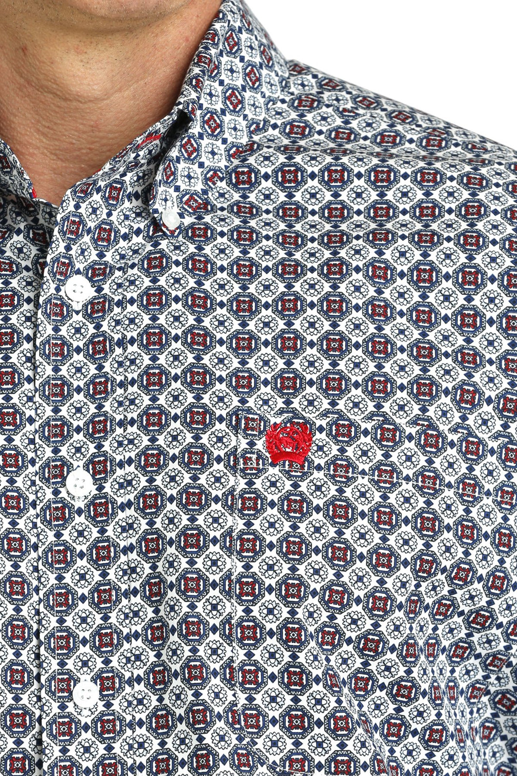Men's Medallion Print Button-Down Western Shirt - Blue/Red