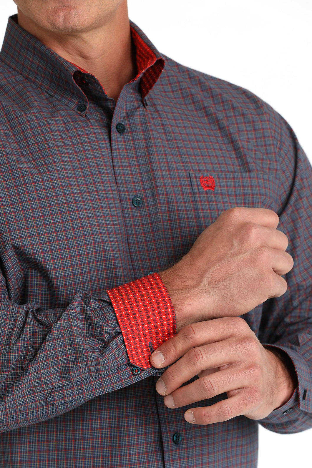 Men's Plaid Button-Down Western Shirt - Navy