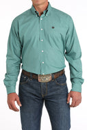 Men's Geometric Print Button-Down Western Shirt - Green