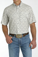 MEN'S SOUTHWESTERN PRINT SHORT SLEEVE ARENAFLEX BUTTON-DOWN SHIRT - GRAY / CREAM