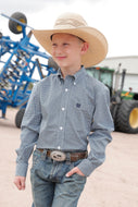 BOY'S MATCH DAD GEOMETRIC PRINT BUTTON-DOWN WESTERN SHIRT - LIGHT BLUE