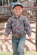 Boy's Match Dad Paisley Print Button-Down Western Shirt - Royal/Black/Red