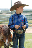 Boy's Star Print Button-Down Western Shirt - Royal