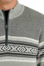 Load image into Gallery viewer, MEN&#39;S 1/4 ZIP SOUTHWESTERN PRINT PULLOVER SWEATER - GRAY

