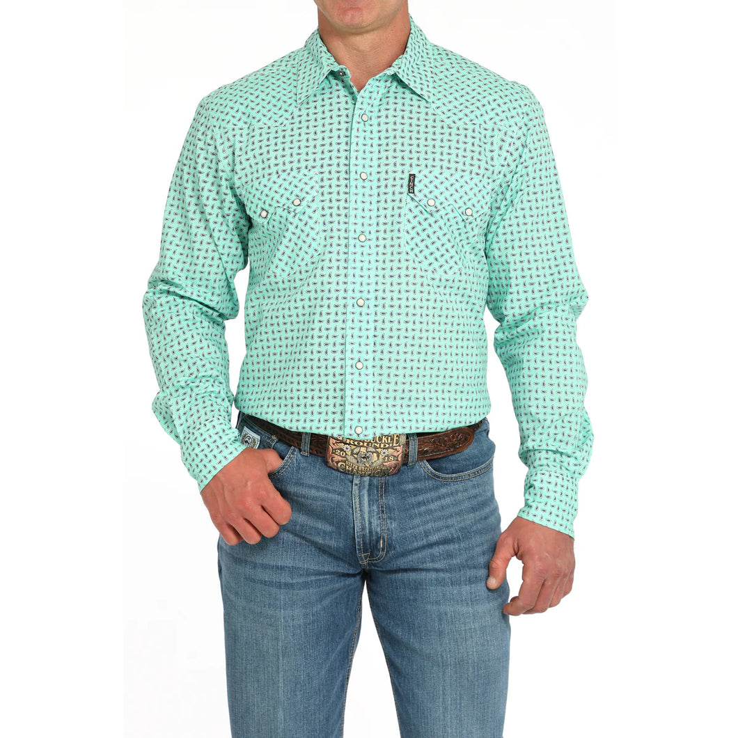 Cinch Men's Modern Fit Blue Paisley Print Snap Shirt