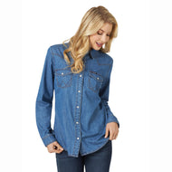 Wrangler® Western Women's Denim Long Sleeve Top Snap