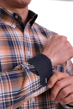 Load image into Gallery viewer, MEN&#39;S ORANGE, NAVY AND WHITE PLAID BUTTON-DOWN SHIRT
