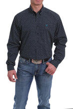 Load image into Gallery viewer, MEN&#39;S NAVY, TEAL AND WHITE GEOMETRIC PRINT BUTTON-DOWN WESTERN SHIRT
