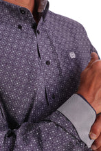 Load image into Gallery viewer, MEN&#39;S PURPLE AND WHITE GEOMETRIC PRINT BUTTON-DOWN WESTERN SHIRT
