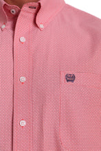 Load image into Gallery viewer, MEN&#39;S CORAL AND WHITE MICRO-GEOMETRIC PRINT BUTTON-DOWN WESTERN SHIRT
