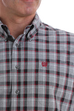 Load image into Gallery viewer, MEN&#39;S GRAY, BLACK AND BURGUNDY HEATHER PLAID BUTTON-DOWN SHIRT
