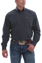 Load image into Gallery viewer, MEN&#39;S NAVY, BROWN AND WHITE GEOMETRIC PRINT BUTTON-DOWN WESTERN SHIRT
