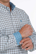 Load image into Gallery viewer, MEN&#39;S WHITE, BLUE AND BROWN PLAID BUTTON-DOWN SHIRT
