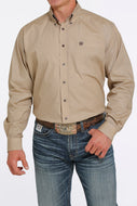MEN'S CINCH TAN CONTRAST PRINT LONG SLEEVE BUTTON DOWN