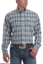 Load image into Gallery viewer, MEN&#39;S NAVY, WHITE AND LIME PLAID DOUBLE POCKET BUTTON-DOWN WESTERN SHIRT
