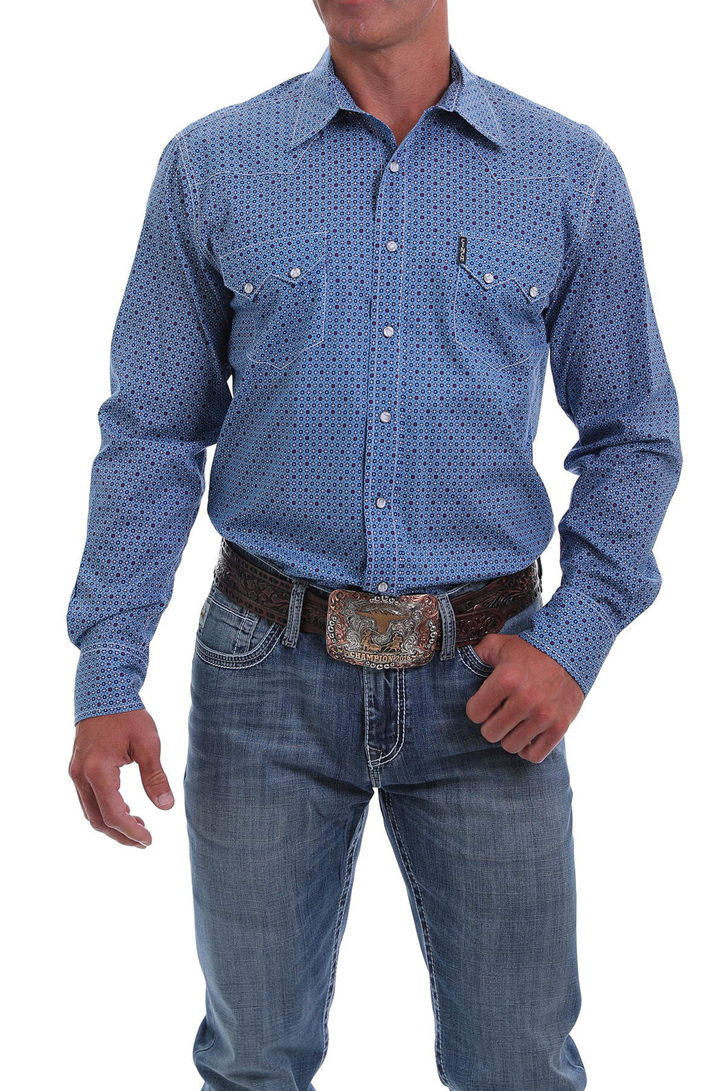 Men's Modern Fit Blue Long Sleeve Shirt By Cinch