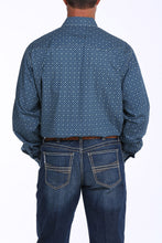 Load image into Gallery viewer, MENS NAVY AND MINT GEOMETRIC PRINT SNAP WESTERN SHIRT
