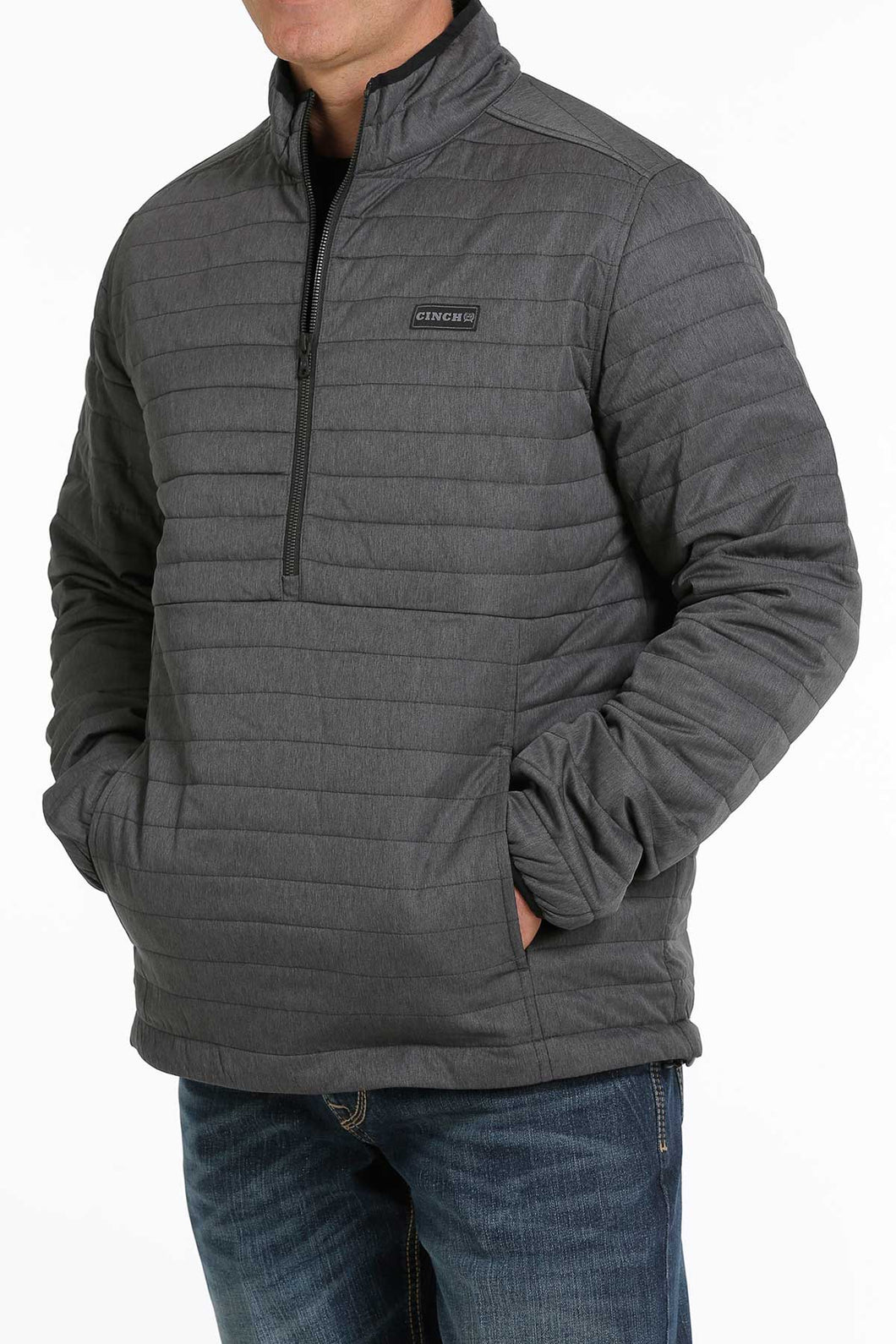 MEN'S 1/2 ZIP QUILTED PULLOVER - CHARCOAL