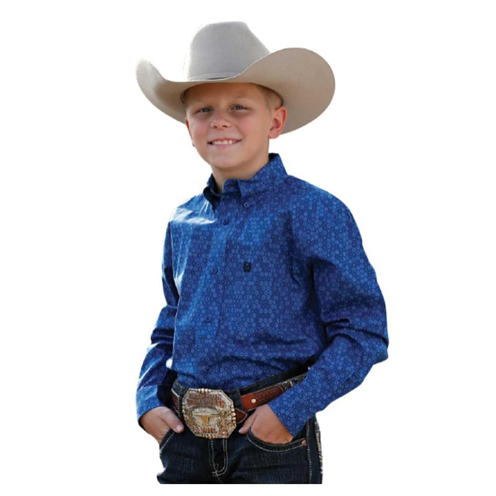 Cinch Boy's Royal Blue Geo Print Long Sleeve Western Shirt