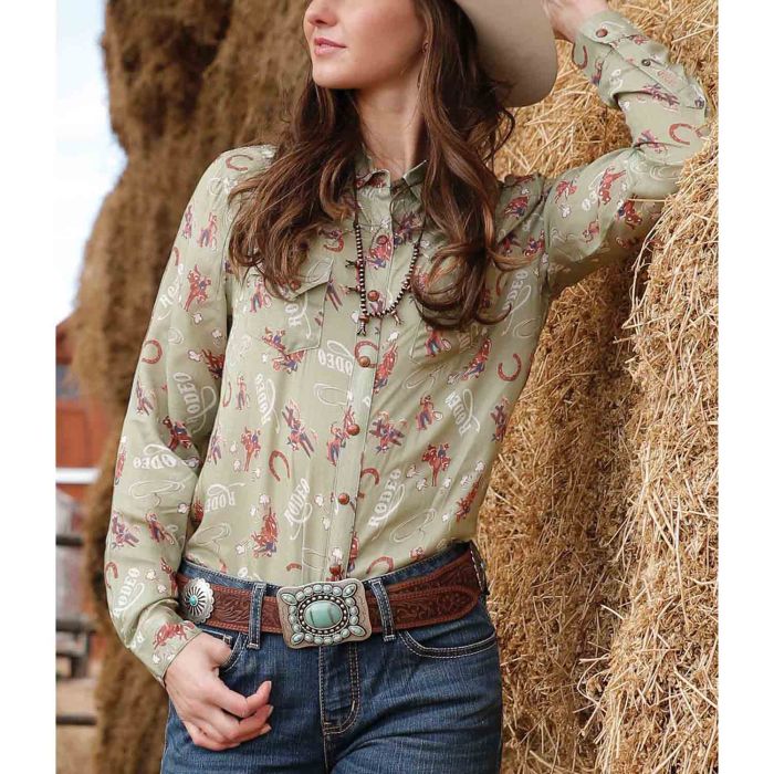 CRUEL DENIM WESTERN RODEO PRINT SNAP SHIRT