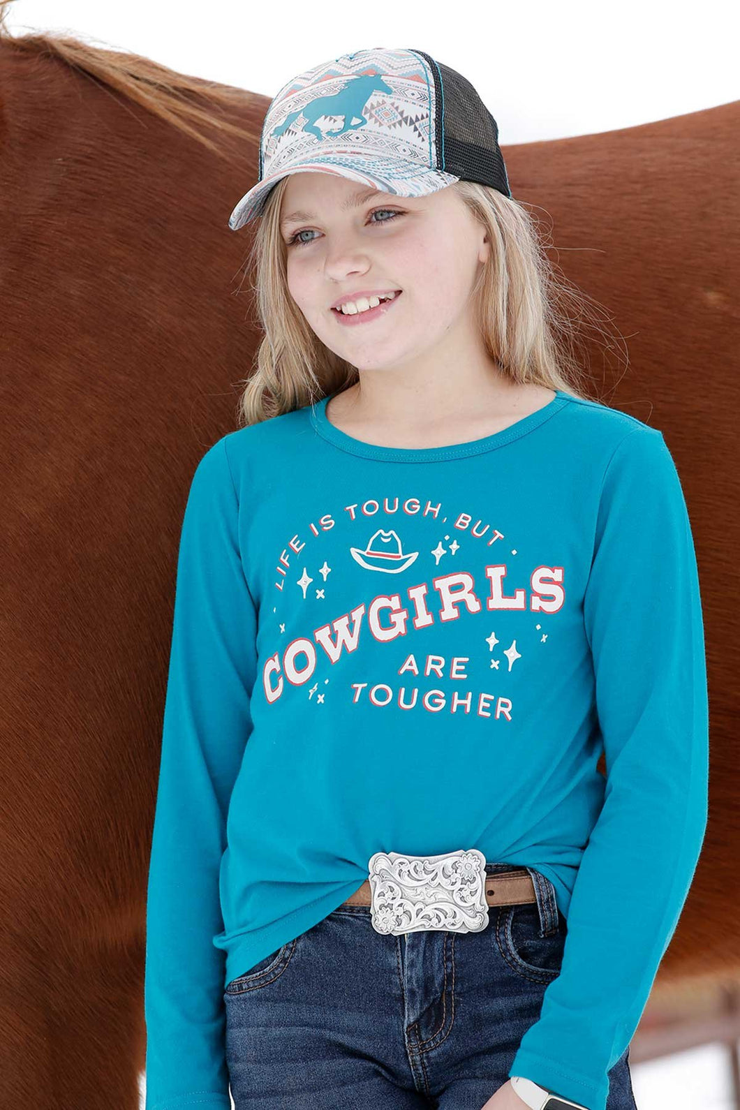 GIRL'S LIFE IS TOUGH BUT COWGIRLS ARE TOUGHER TEE - TEAL