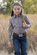 GIRLS MEDALLION PRINT WESTERN SNAP SHIRT
