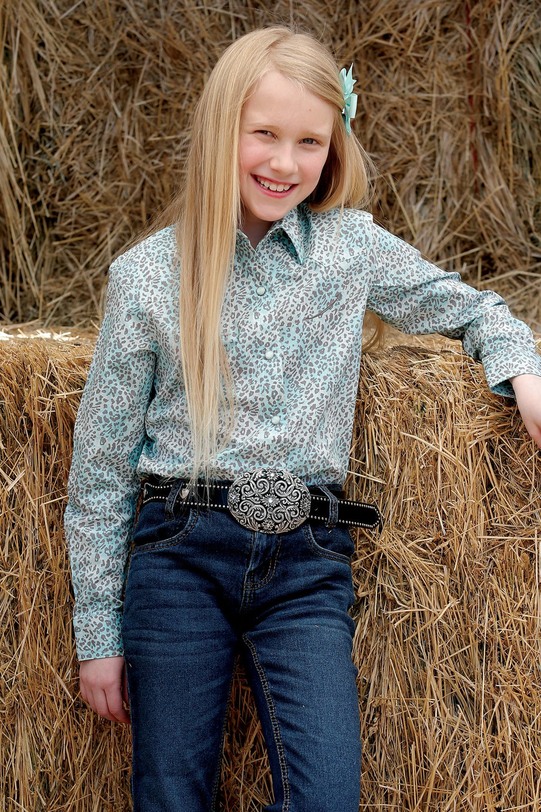 GIRLS DITSY PRINT SNAP WESTERN SHIRT