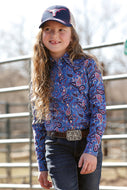 GIRLS PAISLEY WESTERN SHIRT - ROYAL BLUE