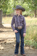 GIRL'S GEOMETRIC STRIPE PRINT WESTERN SHIRT - PURPLE