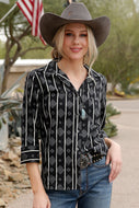 WOMEN'S DIAMOND PRINT WESTERN SHIRT - BLACK