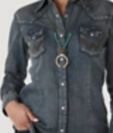 LONG SLEEVE WESTERN SNAP DENIM TOP:DENIM