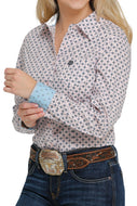 WOMEN'S BUTTON-DOWN WESTERN SHIRT - PINK / NAVY