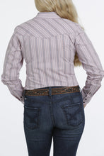Load image into Gallery viewer, WOMEN&#39;S LAVENDER PRINTED STRIPE SNAP WESTERN SHIRT
