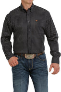 MEN'S GEOMETRIC PRINT BUTTON-DOWN WESTERN SHIRT - BLACK/WHITE