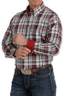 MEN'S PLAID BUTTON-DOWN WESTERN SHIRT - BURGUNDY/WHITE/BLACK