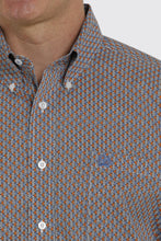 Load image into Gallery viewer, MEN&#39;S STRETCH GEOMETRIC BUTTON-DOWN WESTERN SHIRT - WHITE/BLUE/ORANGE
