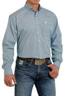 MEN'S GEOMETRIC PRINT BUTTON-DOWN WESTERN SHIRT - TEAL/WHITE