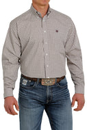 MEN'S GEOMETRIC BUTTON-DOWN WESTERN SHIRT - KHAKI/PURPLE/WHITE