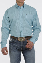 Load image into Gallery viewer, MEN&#39;S STRETCH HONEYCOMB PRINT BUTTON-DOWN WESTERN SHIRT - TURQUOISE
