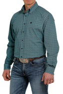 MEN'S AZTEC BUTTON-DOWN WESTERN SHIRT - TURQUOISE