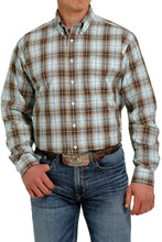 Load image into Gallery viewer, MEN&#39;S OMBRE PLAID BUTTON-DOWN WESTERN SHIRT - BROWN / TURQUOISE
