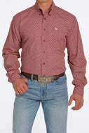 MEN'S KALEIDOSCOPE PRINT BUTTON-DOWN WESTERN SHIRT - BURGUNDY / CORAL