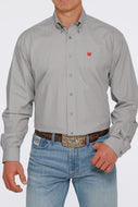 MEN'S GEOMETRIC PRINT BUTTON-DOWN WESTERN SHIRT - GRAY / WHITE
