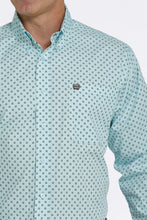 Load image into Gallery viewer, MEN&#39;S SQUARE PRINT BUTTON-DOWN WESTERN SHIRT - AQUA / BROWN
