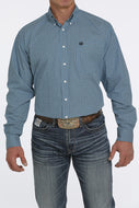 MEN'S DIAMOND PRINT BUTTON-DOWN WESTERN SHIRT - TURQUOISE / CREAM