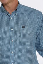 Load image into Gallery viewer, MEN&#39;S DIAMOND PRINT BUTTON-DOWN WESTERN SHIRT - TURQUOISE / CREAM
